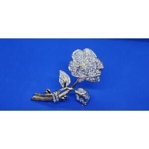 VINTAGE Nolan Miller Glamour Collection Roses Flower Brooch Rhinestone Pave Big